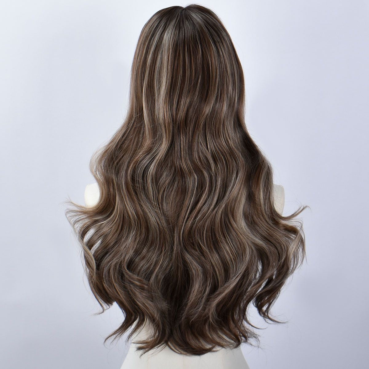 Long Dark Brown Highlighted Curly Synthetic Blend Wig