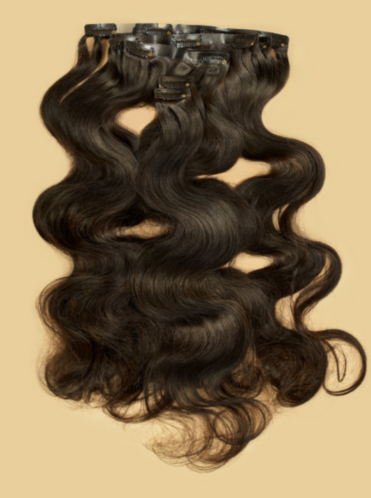 1B Natural Black Body Wave Clip-In Extensions