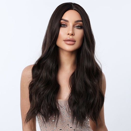 Long Natural Brown Wavy Synthetic Blend Wig