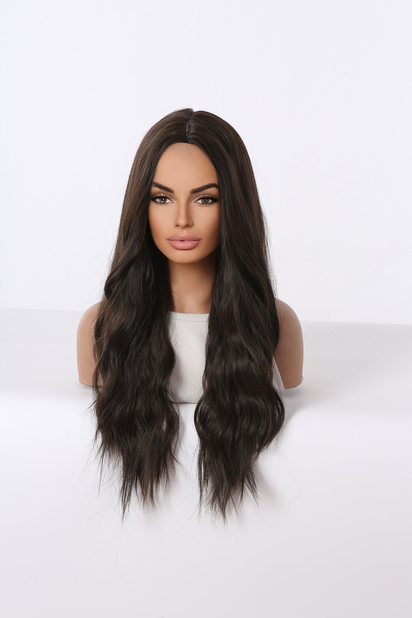 Long Natural Brunette Wavy Synthetic Blend Wig